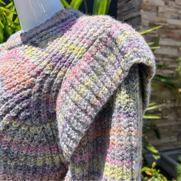 Multicolor Pastel Knit Statement Layered Shoulder Sweater - Picture 8 of 10